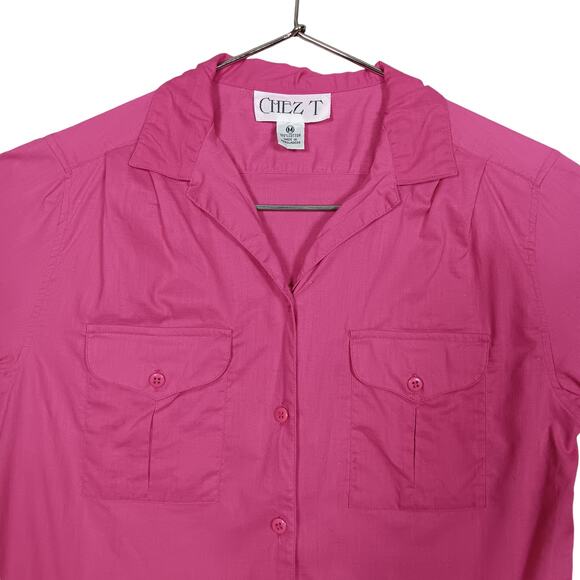 Vintage Chez T Button Down Shirt Size Medium Short Sleeve Pink Collared - Picture 2 of 5